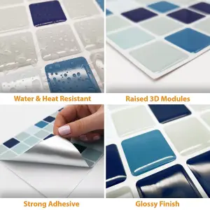 Walplus Blue Sea Mosaic 3D Tile Stickers Multipack 48pcs