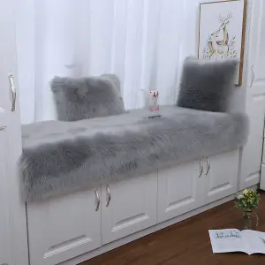 Grey Rectangle Super Soft Shaggy Longhair Area Rug Kids Room Decor Chair Sofa Cover Seat Pad 100 x 180 cm