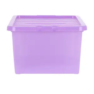 Wham Crystal Sparkle 5x 45L Plastic Storage Boxes with Lids Sparkle Lavender (Purple). Medium Size, Strong (Pack of 5, 45 Litre)