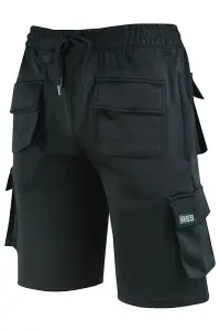 MS9 Mens Fleece Shorts Cargo Pockets Tracksuit Jogging Work Utility Shorts H5 - Black, X-Large