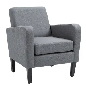 HOMCOM Modern Armchair Accent Chair with Rubber Wood Legs for Bedroom Grey