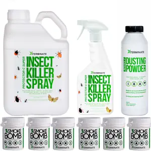 Xterminate Insect killer spray 1 x 1L, 1 x 5l, 6x fumer, 2 x Dusting Powder 400g For 2 Large Rooms