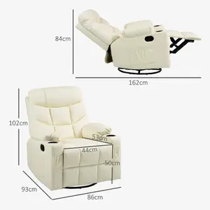 HOMCOM Manual Recliner Chair with Footrest, Cup Holder, Swivel Base, Cream