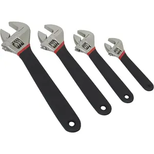 4 Piece Adjustable Wrench Set - 150mm 200mm 250mm 300mm - Machined Jaws - Metric