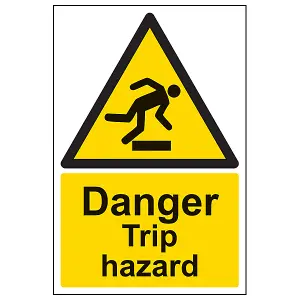 Danger Trip Hazard - Warning Sign - Rigid Plastic - 200x300mm (x3)