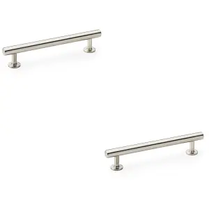 2 PACK - Round T Bar Pull Handle - Satin Nickel - 128mm Centres SOLID BRASS Drawer Door