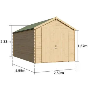 BillyOh Pro Apex Log Cabin Wooden Shed - W2.5m x D4.5m (8 x 15ft) - 19mm Thickness