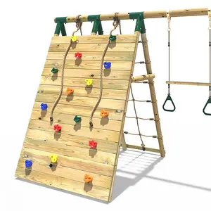 Rebo Beat The Wall Wooden Swing Set with Double up & Over Climbing Wall -Pinnacle