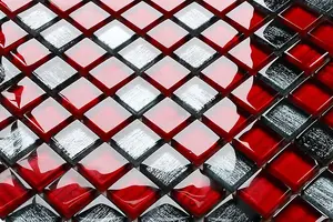 Glass mosaic on mesh for bathroom or kitchen 300mm x 300mm - Red Jeans