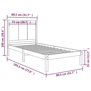 Berkfield Bed Frame White Solid Wood Pine 75x190 cm 2FT6 Small Single