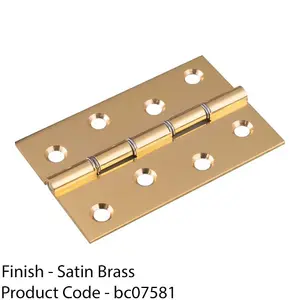 PAIR Double Steel Washered Brass Butt Hinge 102 x 67mm Satin Brass Door Fixing