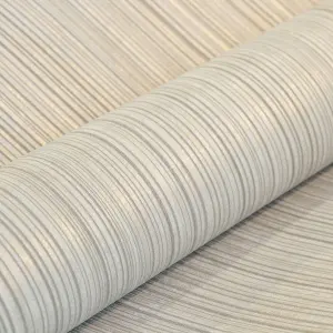 Galerie Universe Oat Beige Jupiter Metallic Stripe Wallpaper Roll