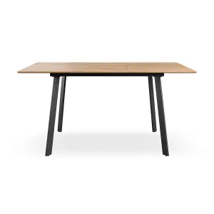 Haydon Extending Dining Table And Chairs -  Oak Effect Table Top w Black Legs + Monza Linen Dining Chair Set Of 4 (Grey)