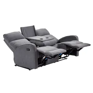 3+2 Manual Reclining Sofa Set with Cup Holders in Dark Grey Fabric - Parma