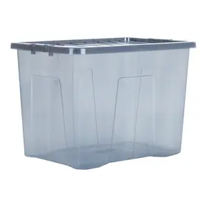 Wham Crystal 4x 80L Plastic Storage Boxes with Lids. Large Size, Strong. Made in the UK Tint Smoke