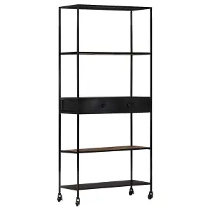 Berkfield Book Cabinet 90x35x180 cm Rough Mango Wood & Iron