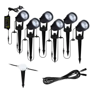 Litecraft Sitka Black 3W LED Outdoor 6 x Spike Light Kit with Photocell Sensor