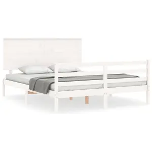 Berkfield Bed Frame with Headboard White King Size Solid Wood