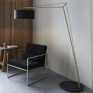 Luminosa Ravenna Floor Lamp Matt Brass Plate & Black Cotton Fabric