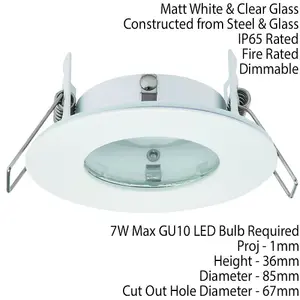 IP65 Bathroom Slim Round Ceiling Downlight Matt White Recessed GU10 LED Lamp