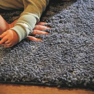 Washable Blue Thick Shaggy Rug, Easy to Clean Rug, Plain Rug, Modern Rug for Living Room, & Dining Room-60cm X 100cm