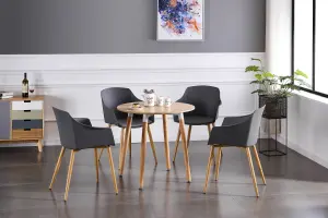 Eden Round Dining Set with an Oak Dining Table and 4 Grey Dining Chairs