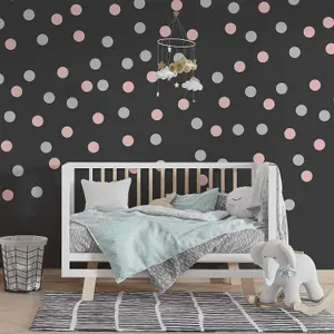 Walplus Polka Dots Pink & Grey X 2 Kids Sticker PVC Pink, Light Grey