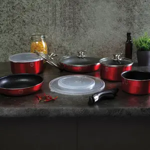 URBNLIVING Height 8.4cm Berlinger Haus 12Pc Red Space Saving Cookware Set Pots Pans Induction Lids Handle