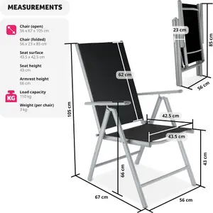 Garden Chairs Set of 8 - foldable, aluminium, 7-position adjustable backrest - silver