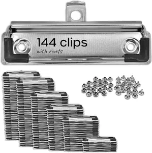 144-Pack Mountable Clipboard Clips Heavy-Duty Metal Spring-Loaded Clips with Rubber Edges & Hanging Hole