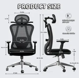 Ergonomic Office Chair with Hanger - Desk Chair with 2D Lumbar Support and 3D Headrest & Armrests-Black