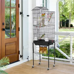 Yaheetech Black Rolling Metal Bird Cage with Detachable Stand