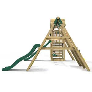 Rebo Wooden Climbing Frame with Swings, 2 Slides, Up & over Climbing wall and Monkey Bars - Pennine