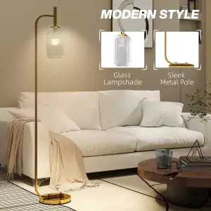 HOMCOM Modern Floor Lamp with Glass Lampshade, Foot Switch for Living Room