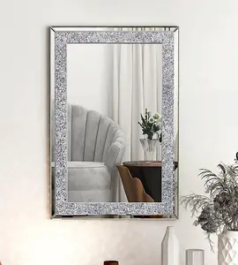 LARGE JEWEL WALL MIRROR LOOSE DIAMANTE NEW CRYSTAL SQUARE DECOR MIRROR GIFT 90CM x 60CM