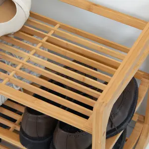 HOMCOM Bamboo Shoe Rack, 3-tier Shoe Storage Shelf for 9 Pair Shoes for Entryway