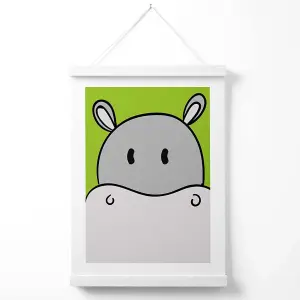 Cute Cartoon Style Hippo Face Poster with Hanger / 33cm / White