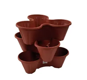 3 Terracotta Strawberry Trio Planter Flower Pot Stackable Plastic Patio Herb Planter