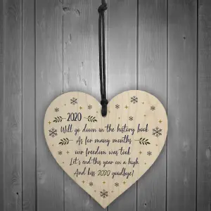 2020 Lockdown Poem Wooden Heart Christmas Tree Decoration Family Gift