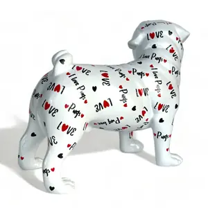 LOVE DOGS Pug figurine, Love Pugs text & hearts design, 23cm