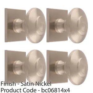 4 PACK - 42mm Round Cabinet Door Knob & 40x40mm Matching Backplate - Satin Nickel Handle