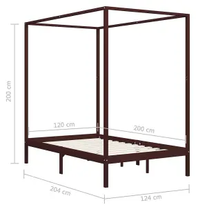 vidaXL Canopy Bed Frame Dark Brown Solid Pine Wood 120x200 cm