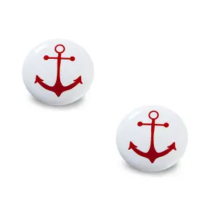 DecorAndDecor - BIMBA Kids Anchor Ceramic Decorative Cupboard Drawer Knobs Porcelain - Pair