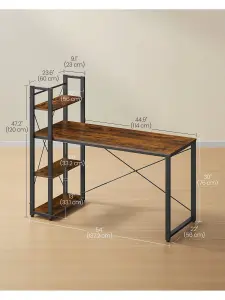 VASAGLE Computer Desk, Writing Desk With Storage Shelves On Left Or Right,  Easy Assembly,  Rustic Brown And Black,Ebony Black