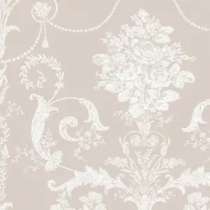 Laura Ashley Josette White & dove grey Damask Smooth Wallpaper Sample