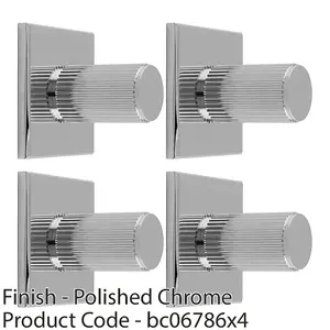 4 PACK - Reeded Cylinder Cabinet Door Knob & Matching Backplate Polished Chrome 40 x 40mm