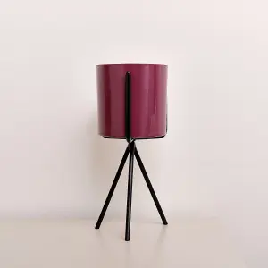 Melody Maison Set of 2 Plum Red Metal Planter Pots with Stand