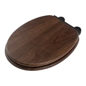 Croydex Flexi-Fix Walnut effect Standard Soft close Toilet seat