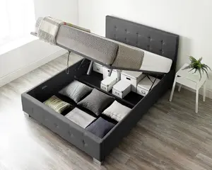 Aspire End Lift Ottoman Storage Bed Double, Black Linen