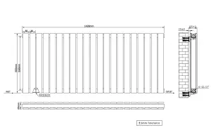 Right Radiators 600x1428 mm Horizontal Double Flat Panel Designer Radiator Black